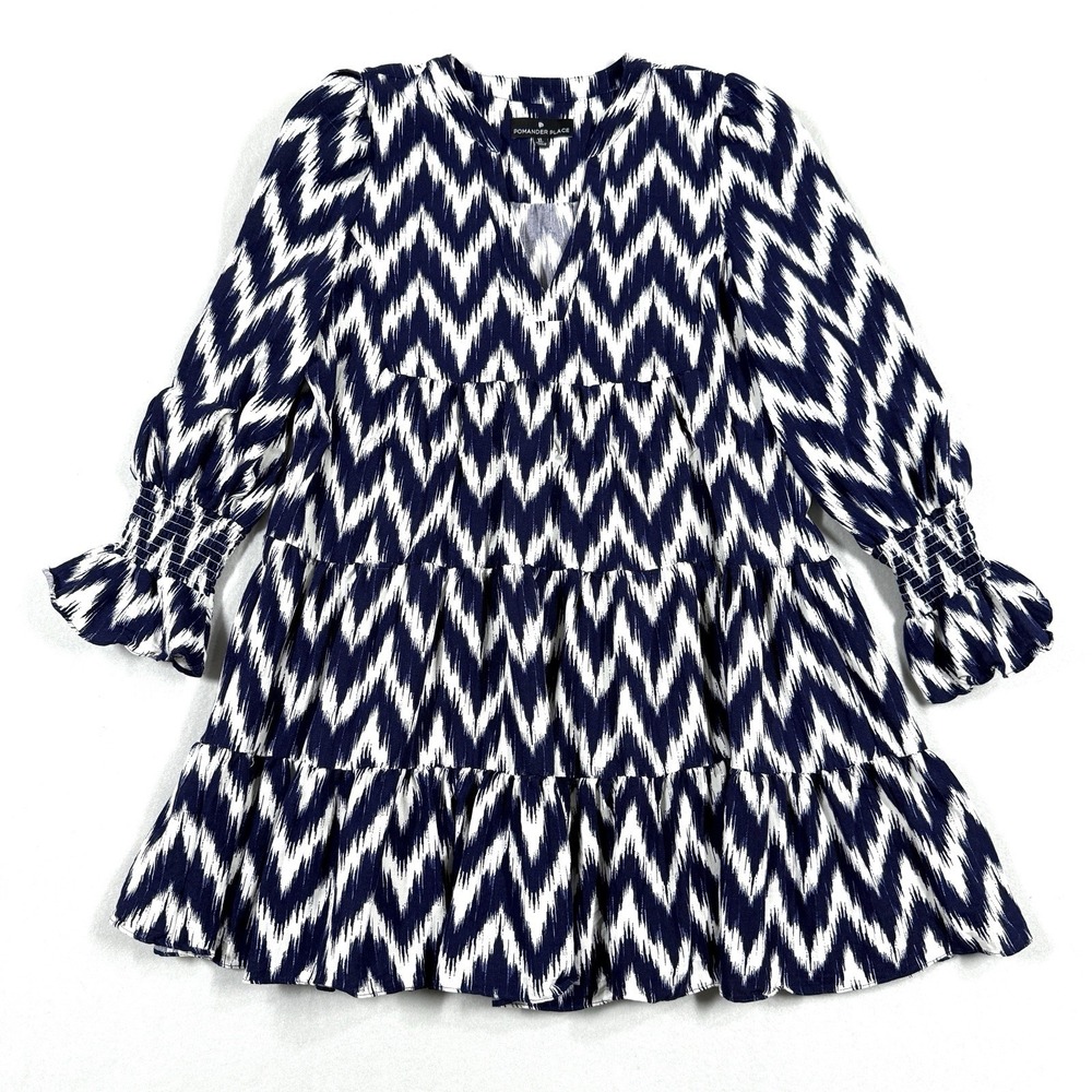 Pomander Place Navy and White Zigzag Mini Dress